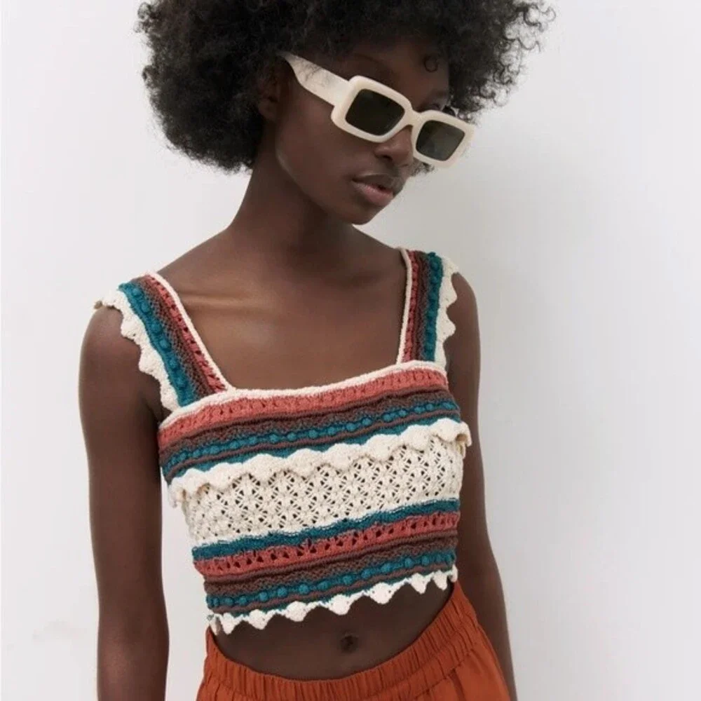 Zara Crochet Knit Crop Top L